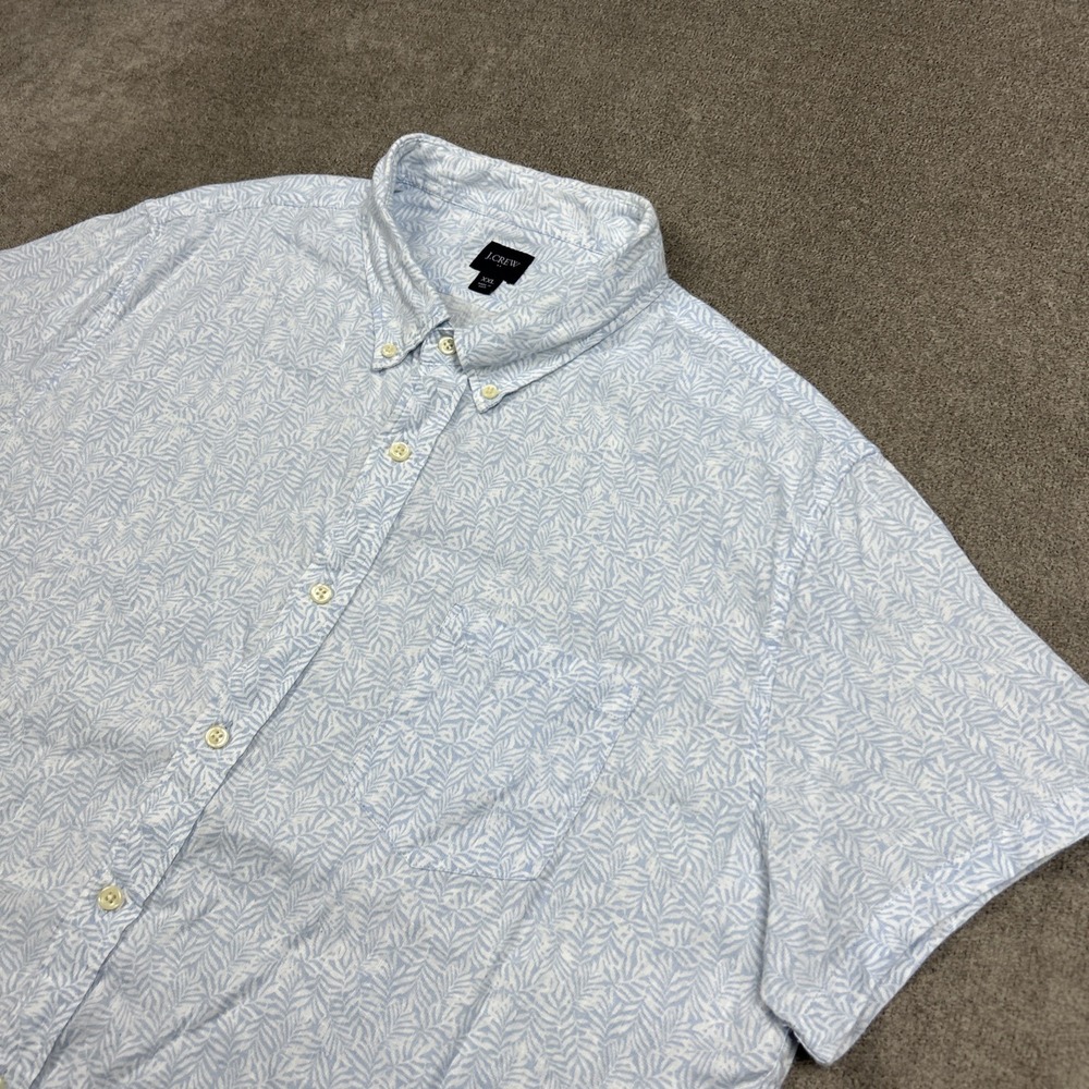 J Crew Linen Blend Shirt Mens 2XL Button Down Short Sleeve Blue White Floral
